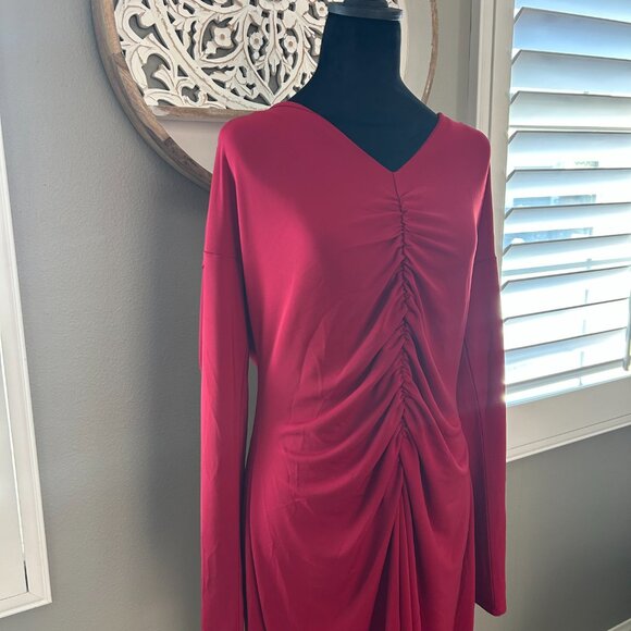 Narciso Rodriguez for Design Nation Dress Women’s Ruched Red Midi Sheath SZXL - Picture 4 of 9